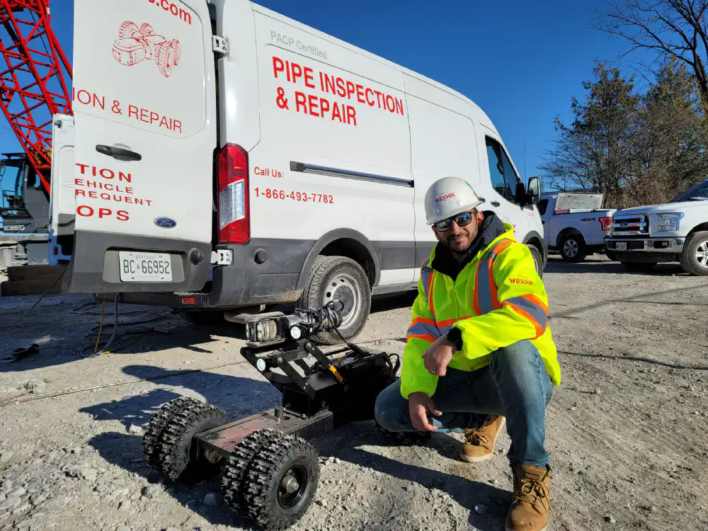 Inspection van with staff and camera robot