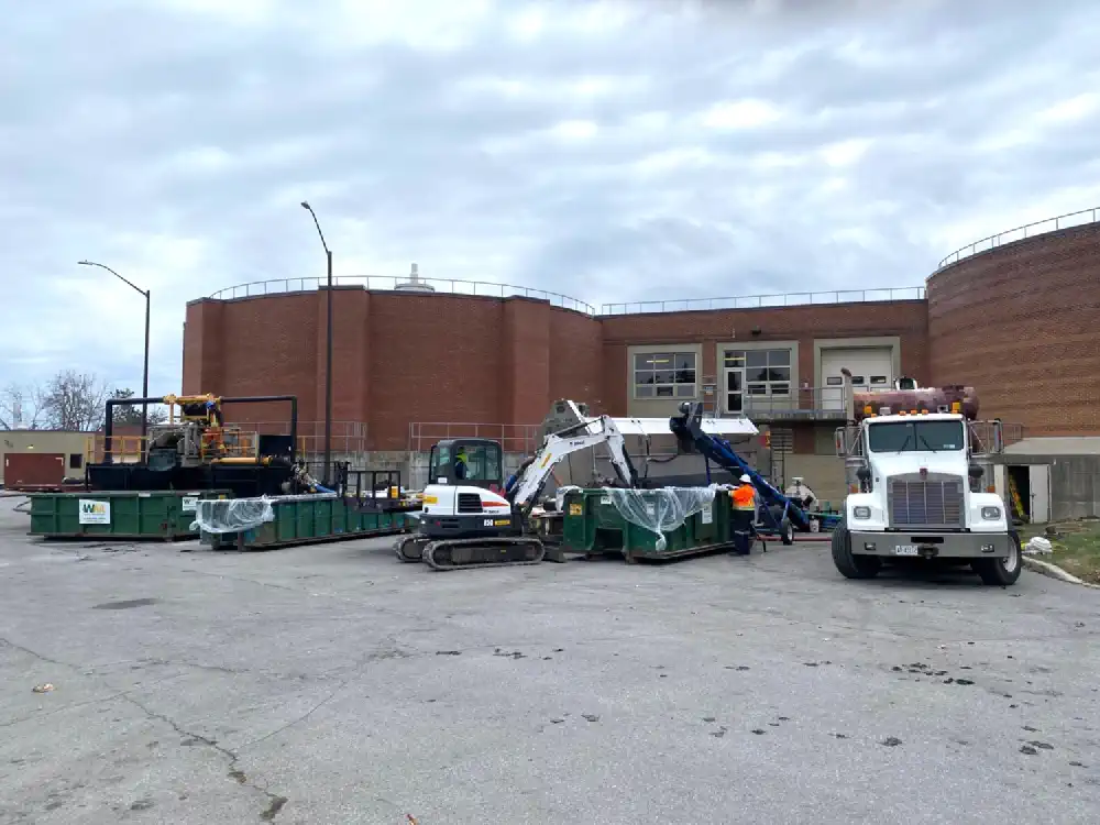 Screening equipment setup at a digester clean out